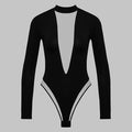 Body bustier femme sexy slim en dentelle de couleur unie à manches longues style européen et américain pour le printemps et l'automne
