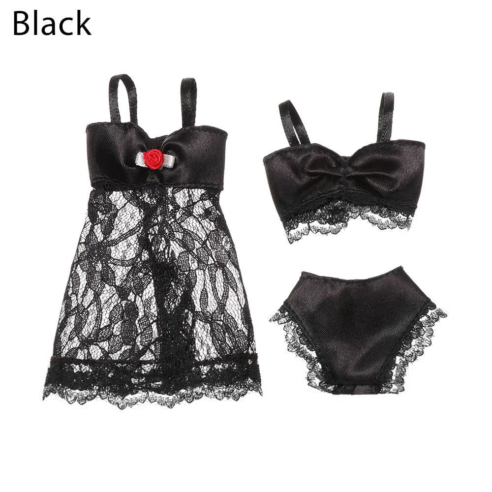 3 pièces/ensemble pyjamas colorés 3 en 1 vêtements sous-vêtements lingerie soutien-gorge robe dentelle accessoires de maison pour poupée 1/6