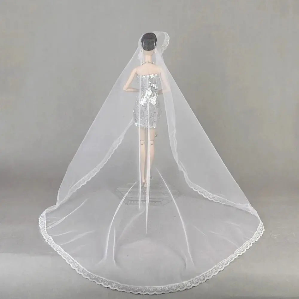 Voile de mode pour chapeau, voile de mariée, coiffe, voile de dentelle, long voile de mariage blanc 1/6 BJD
