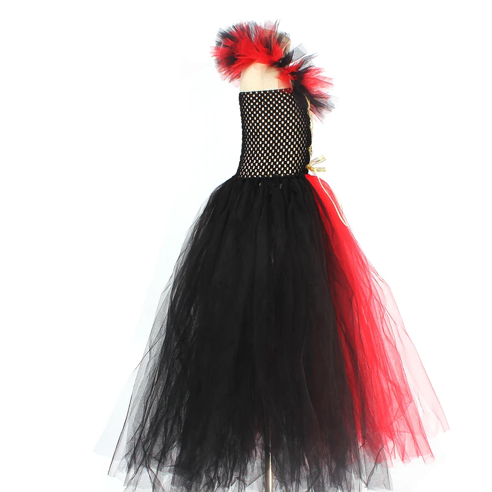 Costume de petite fille vampire gothique Robe de reine maléfique Tutu pour Halloween Fête cosplay Vêtements pour enfants Déguisement