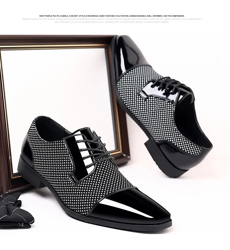 Chaussures habillées classiques tendance pour hommes Richelieus en cuir verni Chaussures de mariage formelles en cuir noir à lacets 2023