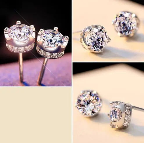 Natural Amethyst Crown Stud Earrings — 925 Sterling Silver