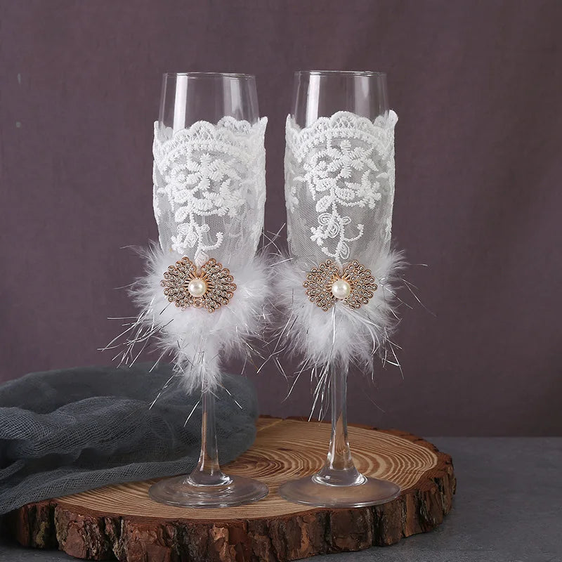 Wedding Four-Piece Set Dinnerware And Glasses cup for Bride And Groom Wedding Supplies for Banquet