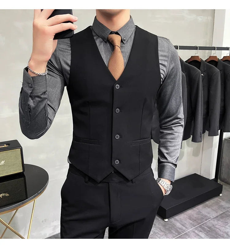 Men's Elastic Suit Vest | Solid Color Waistcoat | Groom & Wedding Party