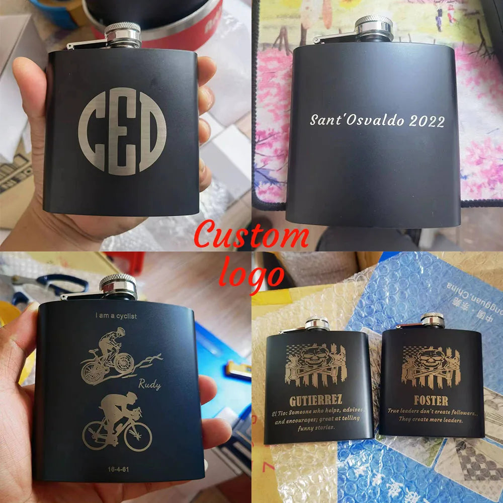 Personalized 6oz Hip Flask Set | Custom Name & Logo | Groom, Best Man & Groomsmen Gift