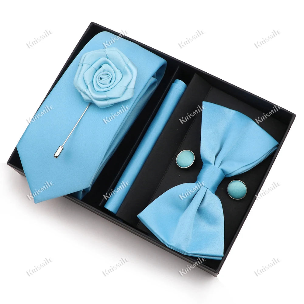 Men's Tie Box Gift Set | Necktie, Bow Tie, Pocket Square, Cufflinks & Brooch
