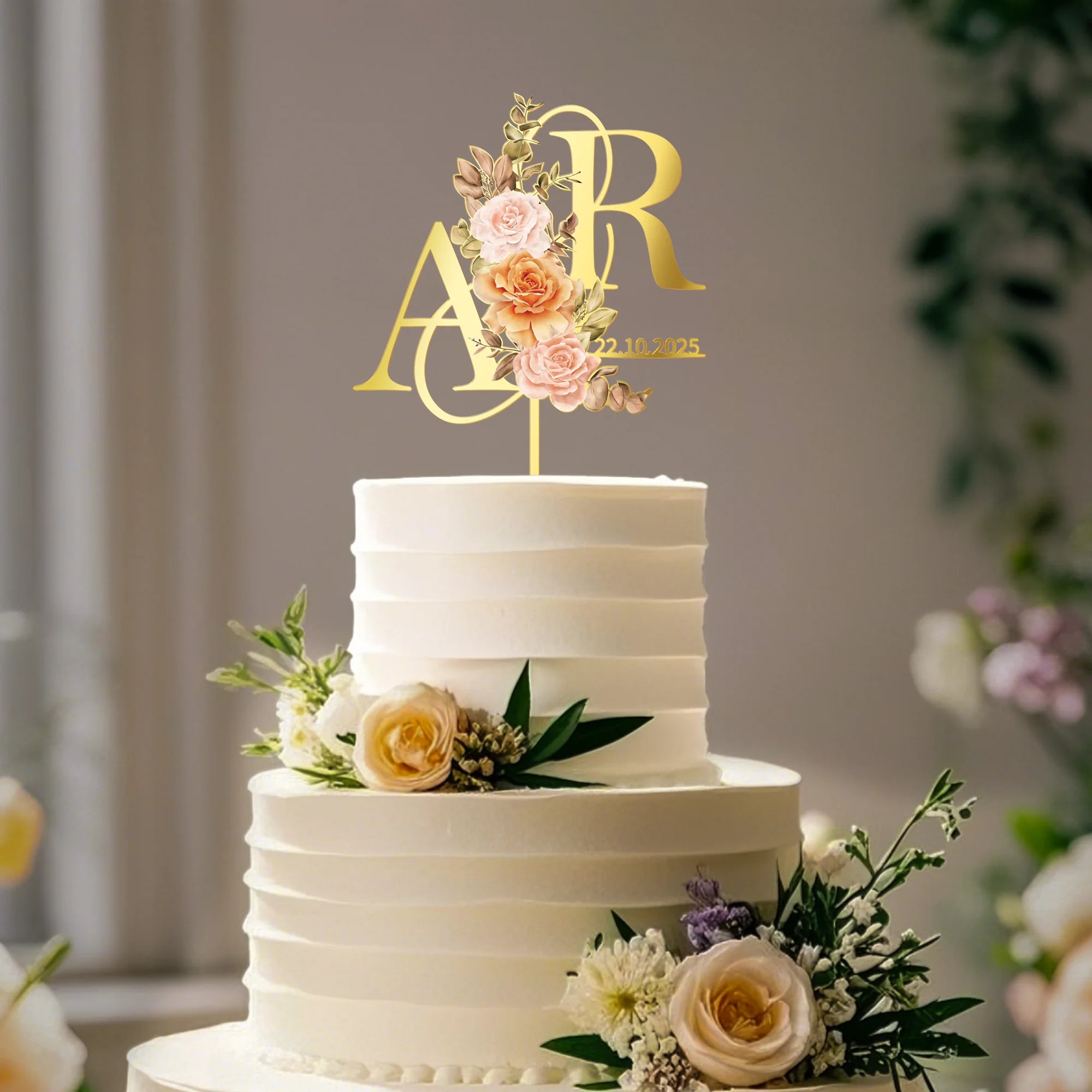 Personalized Fall Wedding Cake Topper in Acrylic Custom Bride and Groom Initial Cake Topper Wedding Date Cake Decoration 01