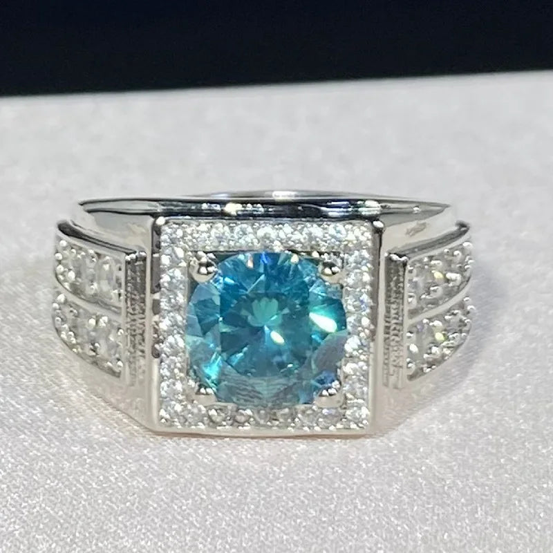 Bague de mariage ajustable ouverte pour homme en zircon bleu-vert pleine pavé, bijou tendance hipster pour le marié
