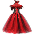 Robe Tutu en Tulle Reine Maléfique Sorcière Vampire Démon Gothique pour Filles, Robe Longue de Fête de Carnaval d'Halloween pour Enfants, Tenues de Déguisement