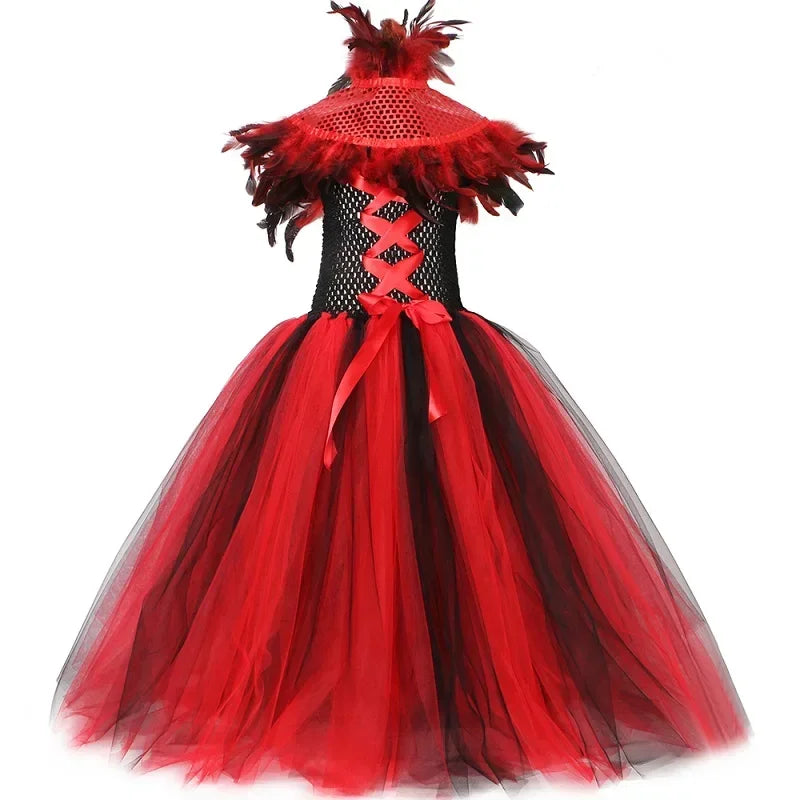 Robe Tutu en Tulle Reine Maléfique Sorcière Vampire Démon Gothique pour Filles, Robe Longue de Fête de Carnaval d'Halloween pour Enfants, Tenues de Déguisement