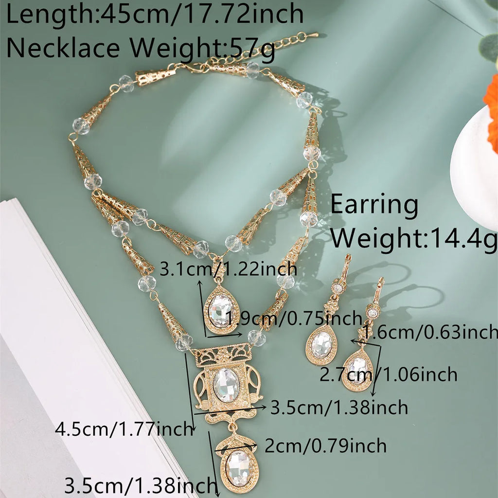 Parure collier et boucles d'oreilles de mariée en pierres précieuses, faits à la main au Maroc — Plaqué or