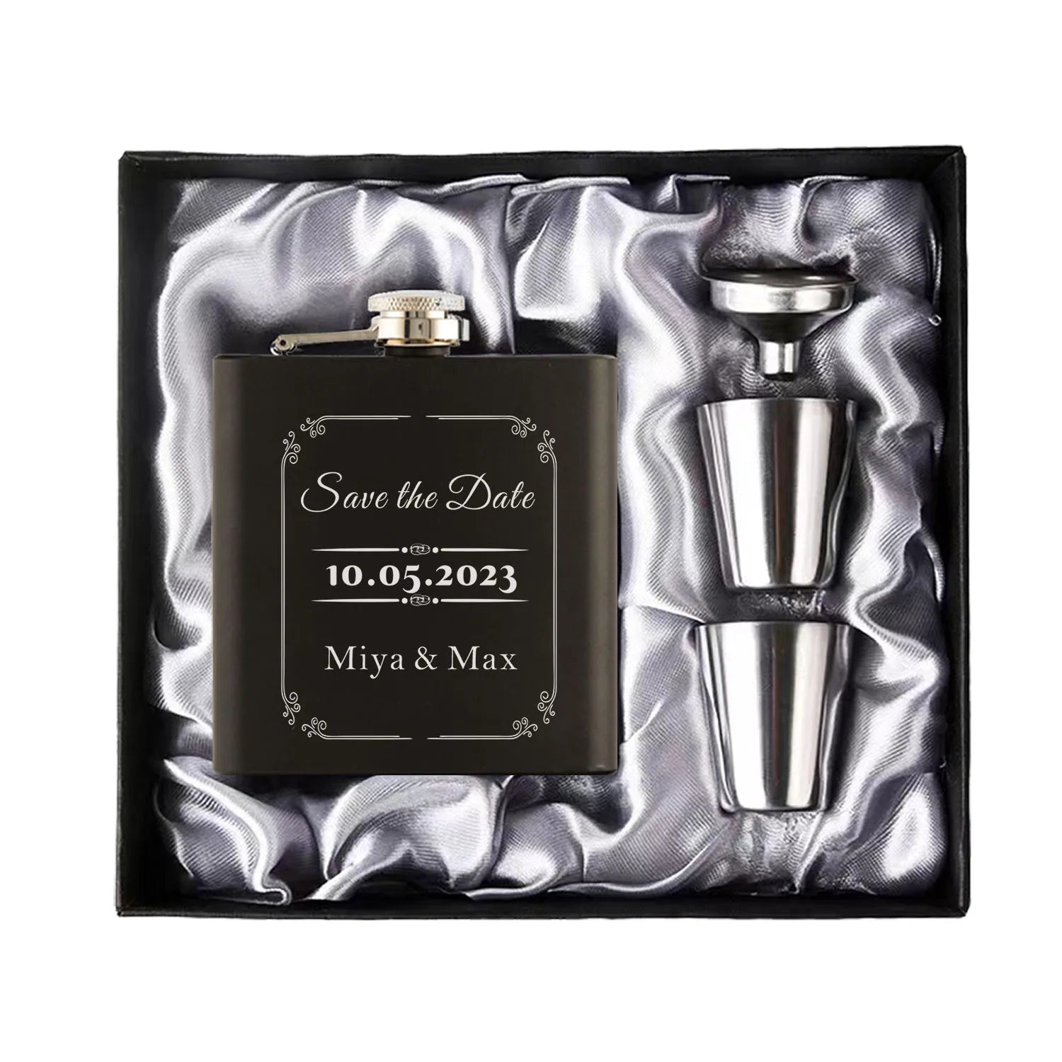 Personalized 6oz Hip Flask Set | Custom Name & Logo | Groom, Best Man & Groomsmen Gift