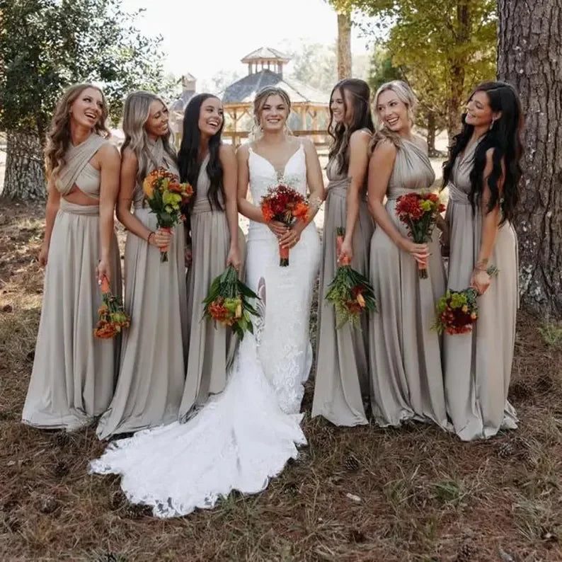 Robe de demoiselle d'honneur, robe longue vert olive de demoiselle d'honneur, robe convertible pour cortège nuptial, robe infinie multivoies, robe sur mesure