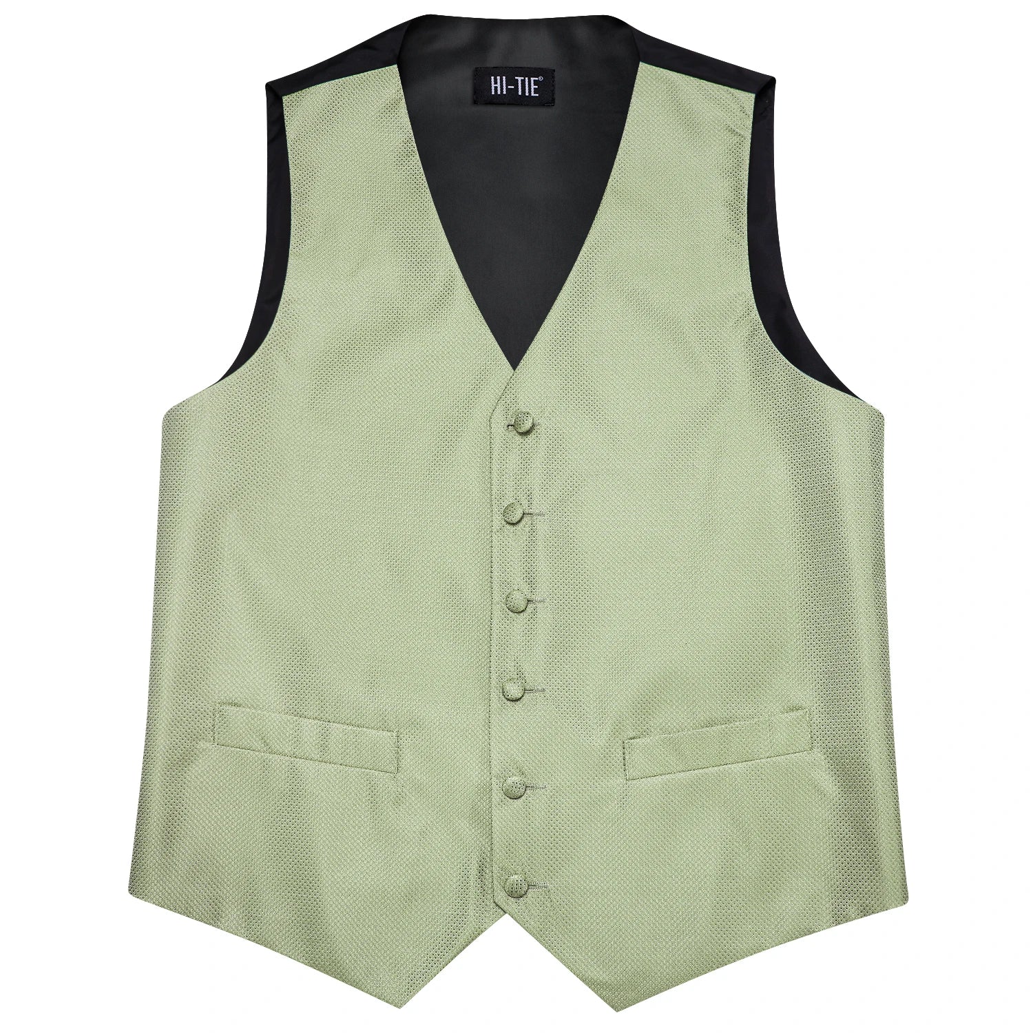 Gilets de costume en soie Hi-Tie pour homme, 4 pièces, tissés, vert sauge uni, gilet, cravate, pochette, boutons de manchette, pour affaires, mariage, robe, veste de taille