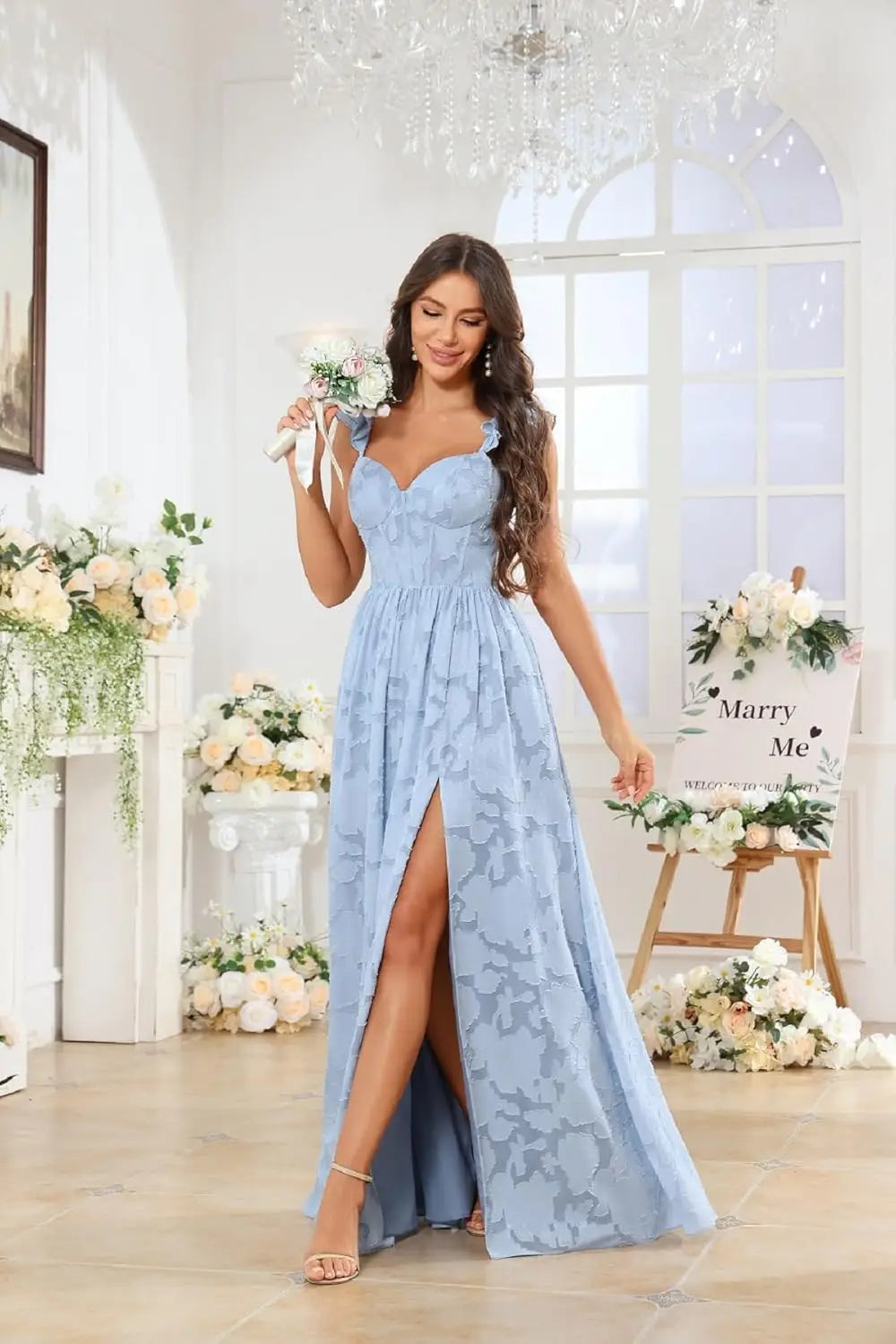 Floral Ruffle Bridesmaid Dress | Sweetheart A-Line Gown with Slit | Wedding Party