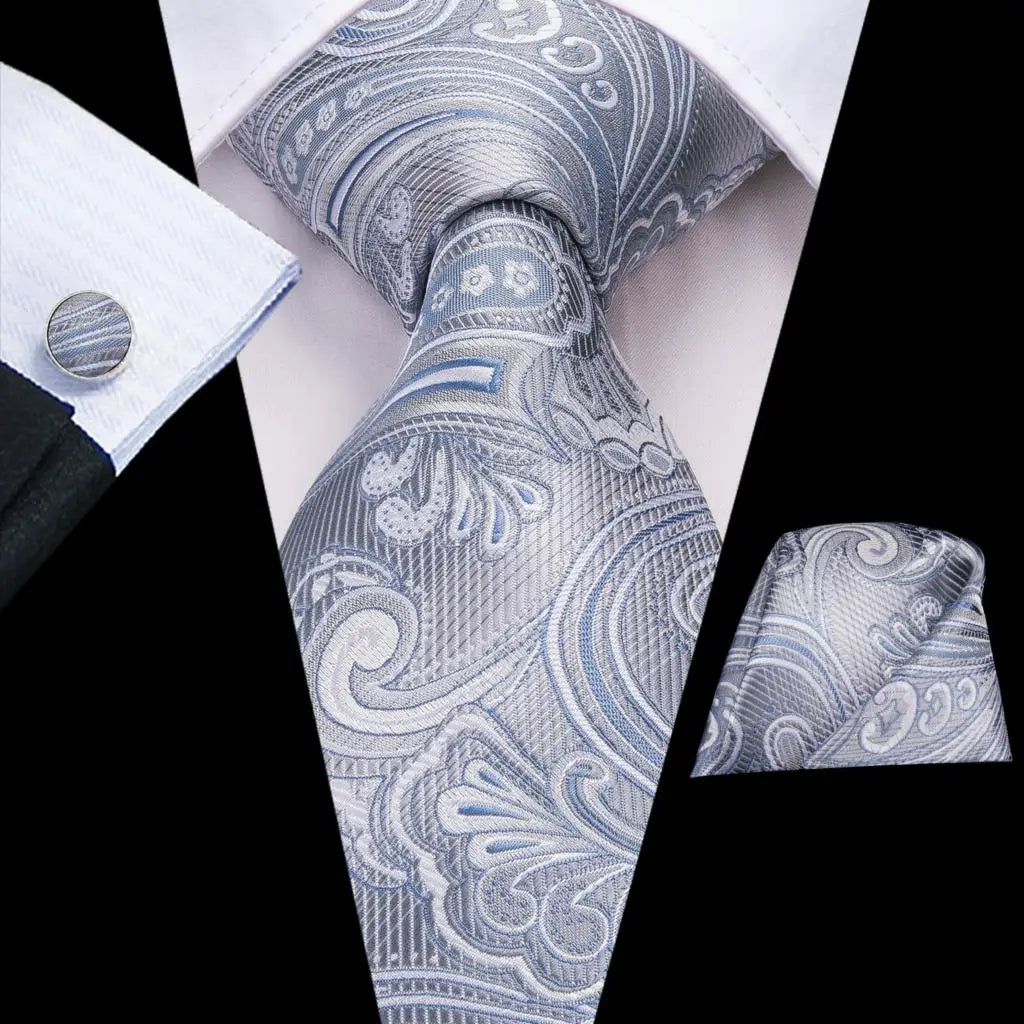 Silk Paisley & Floral Necktie Gift Set | Groom & Groomsmen Wedding Tie with Pocket Square & Cufflinks