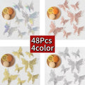 48pcs Gold Silver Hollow Butterfly Wall Stickers 3D Butterflies Bedroom Living Room Home Decoration Applique Wedding Decor