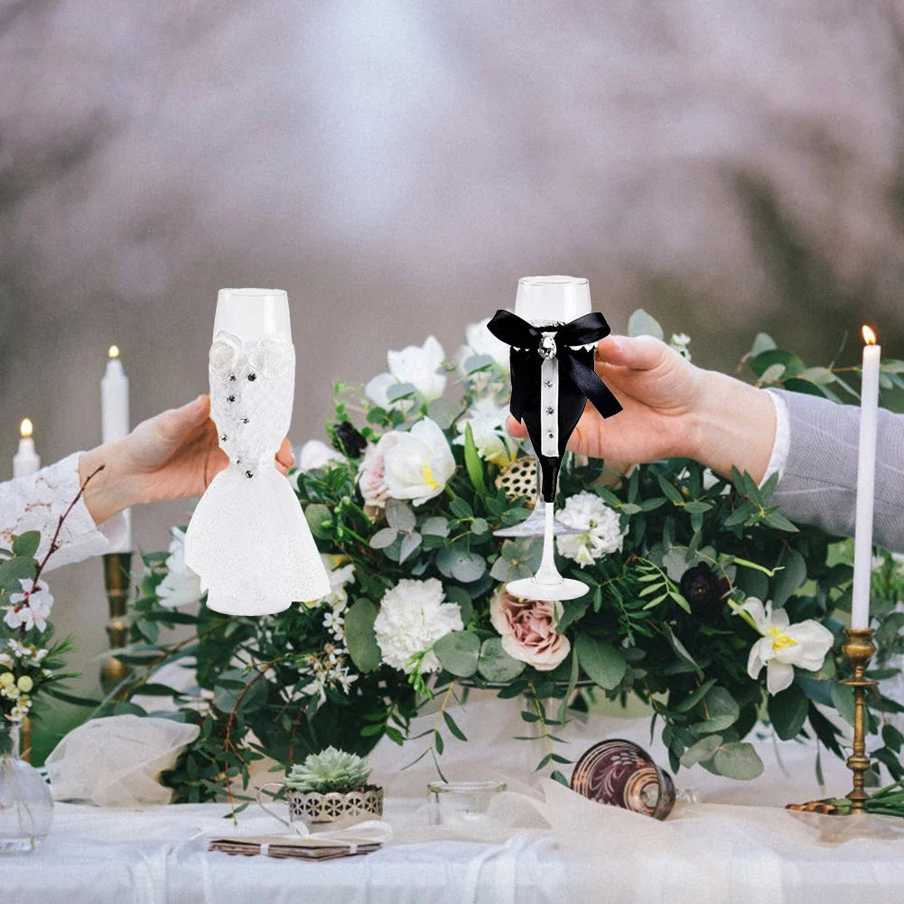 Wedding Table Decoration Wine Glass Cup Cover Bride Groom Costume Glass DIY Bride To Be Bridal Shower Bachelorette Party Decor