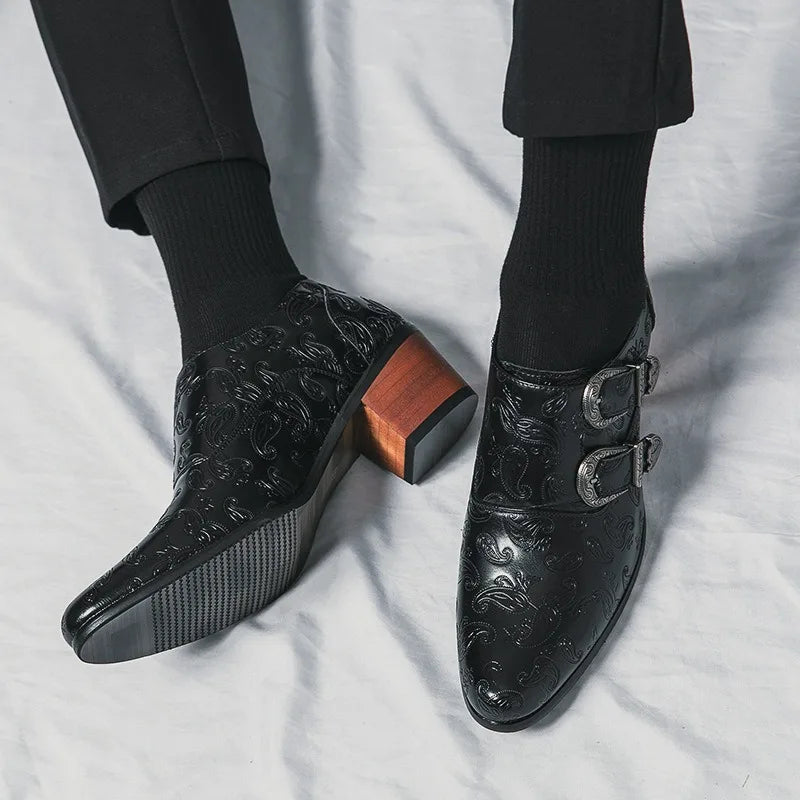 Chaussures de mariage pour hommes Tendance Coupe ajustée Pointues Talon haut Chaussures à enfiler Respirantes en cuir Chaussures habillées classiques vintage pour hommes