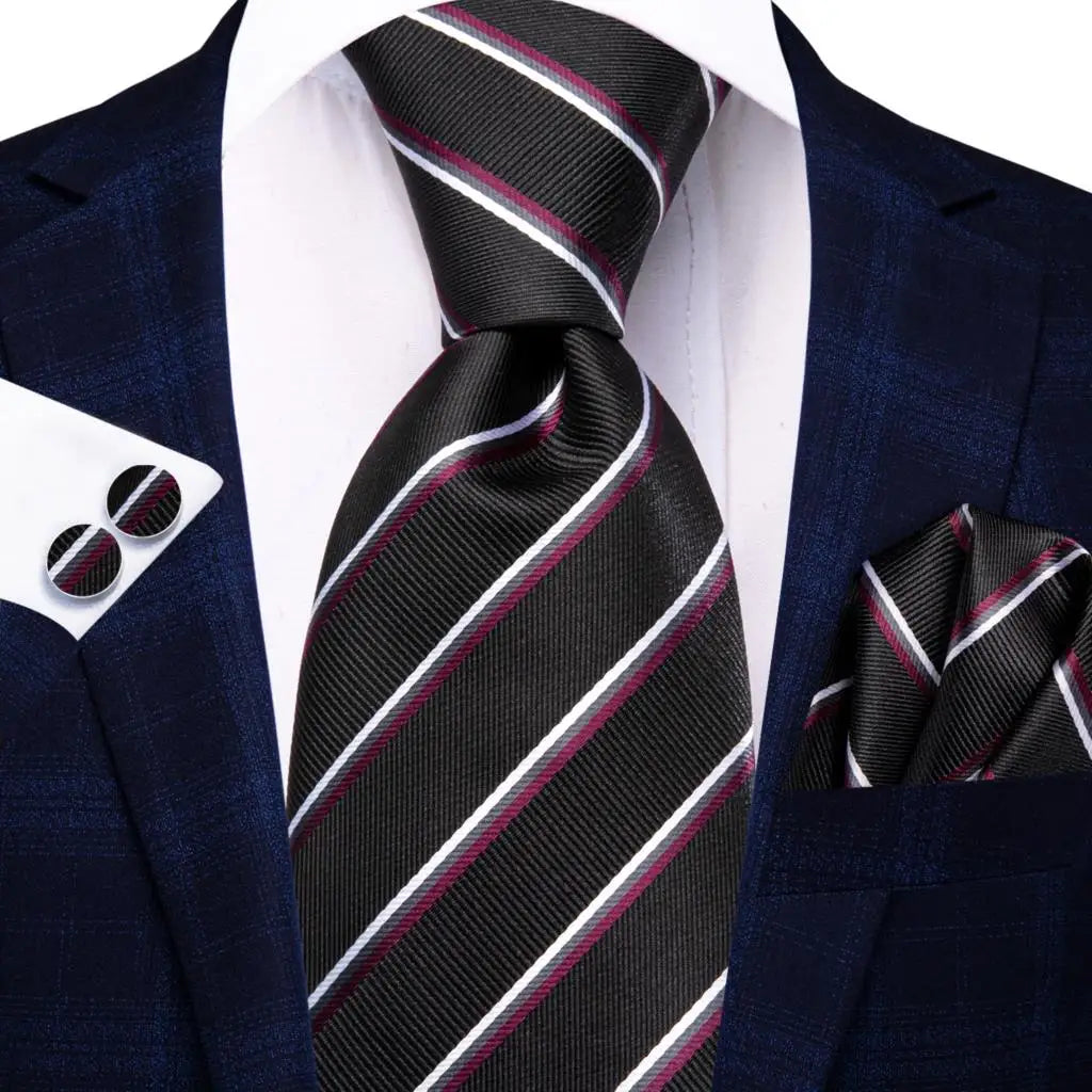Silk Necktie Gift Set | Groom & Groomsmen Wedding Tie with Pocket Square & Cufflinks
