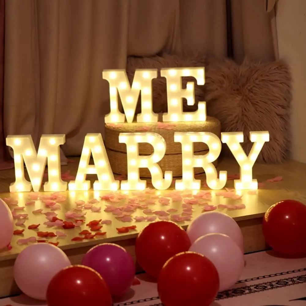 Marry Me Proposal Sign LED Letter Light, Warm White LED Decoration, Alphabet Sign Light for Proposal, Engagement, Wedding Decor