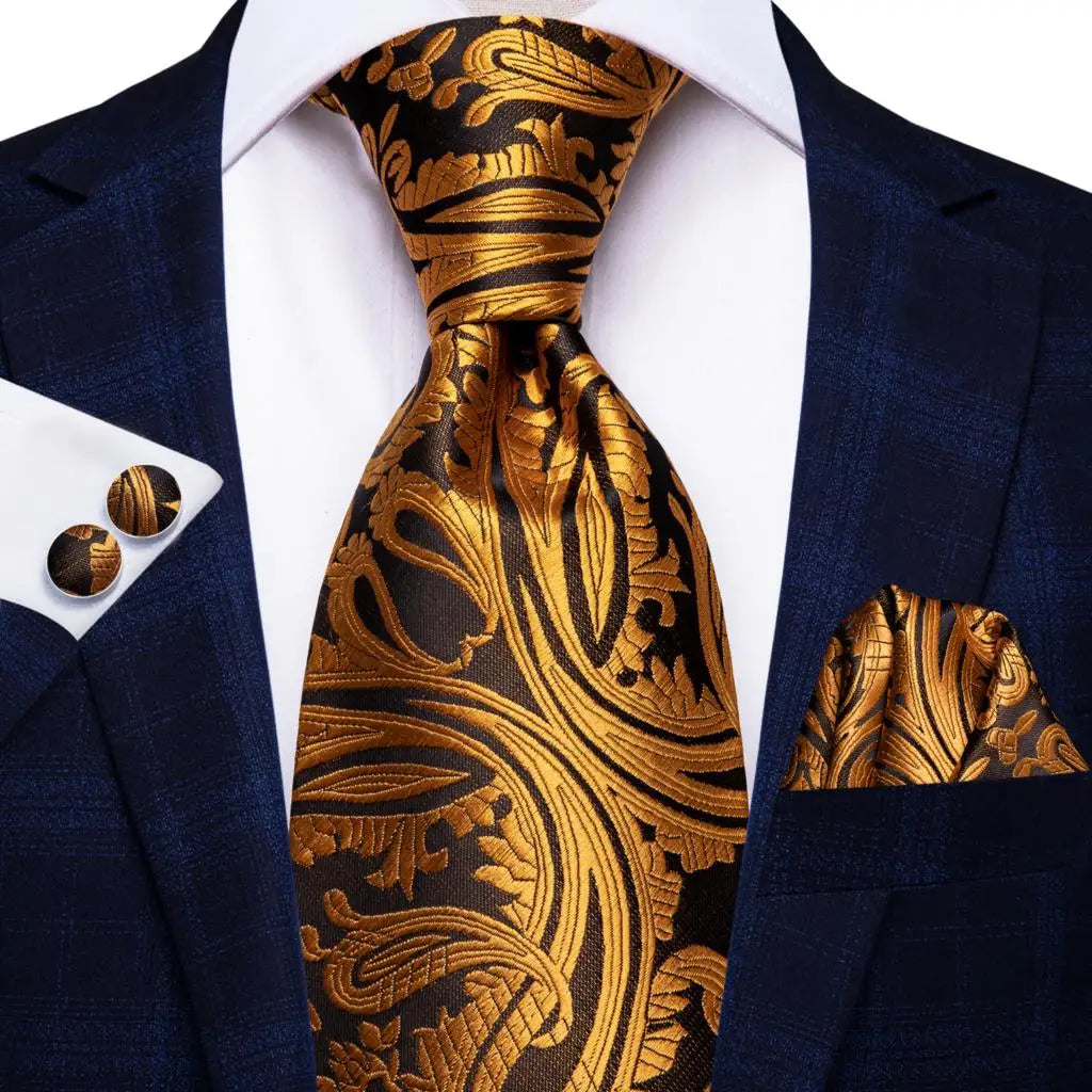 Silk Necktie Gift Set | Groom & Groomsmen Wedding Tie with Pocket Square & Cufflinks