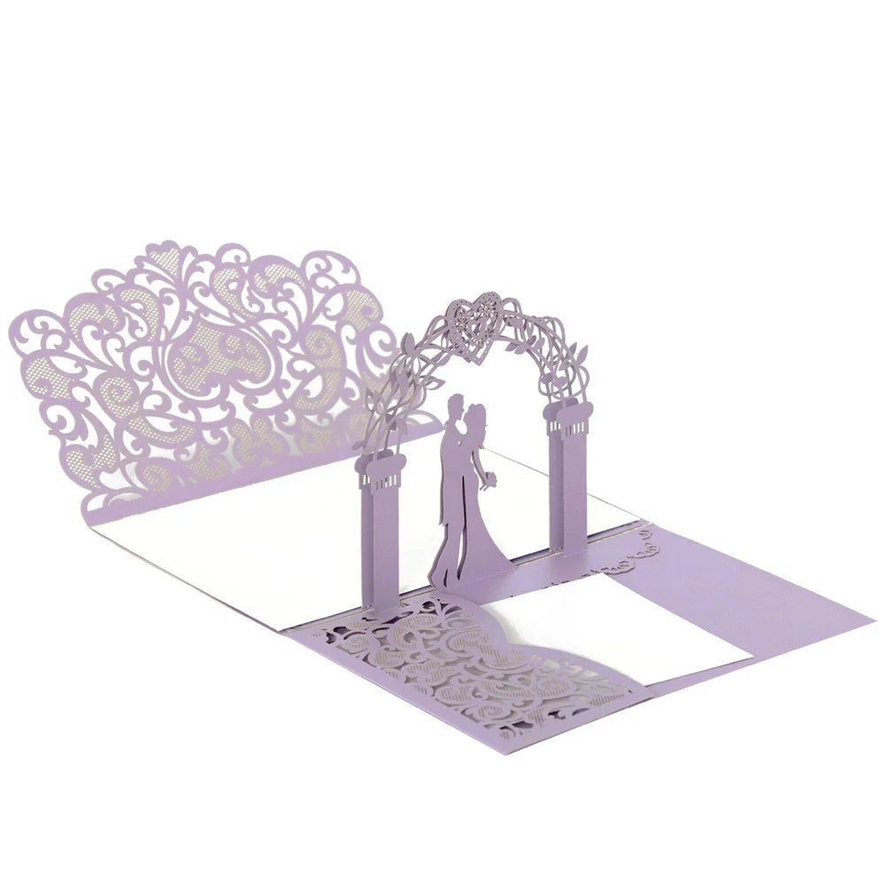 6 Pièces/Lot 3D Pop Up Mariés Ivoire Carte d'invitation de mariage Laser Poche Florale Douche nuptiale Invitations de fiançailles
