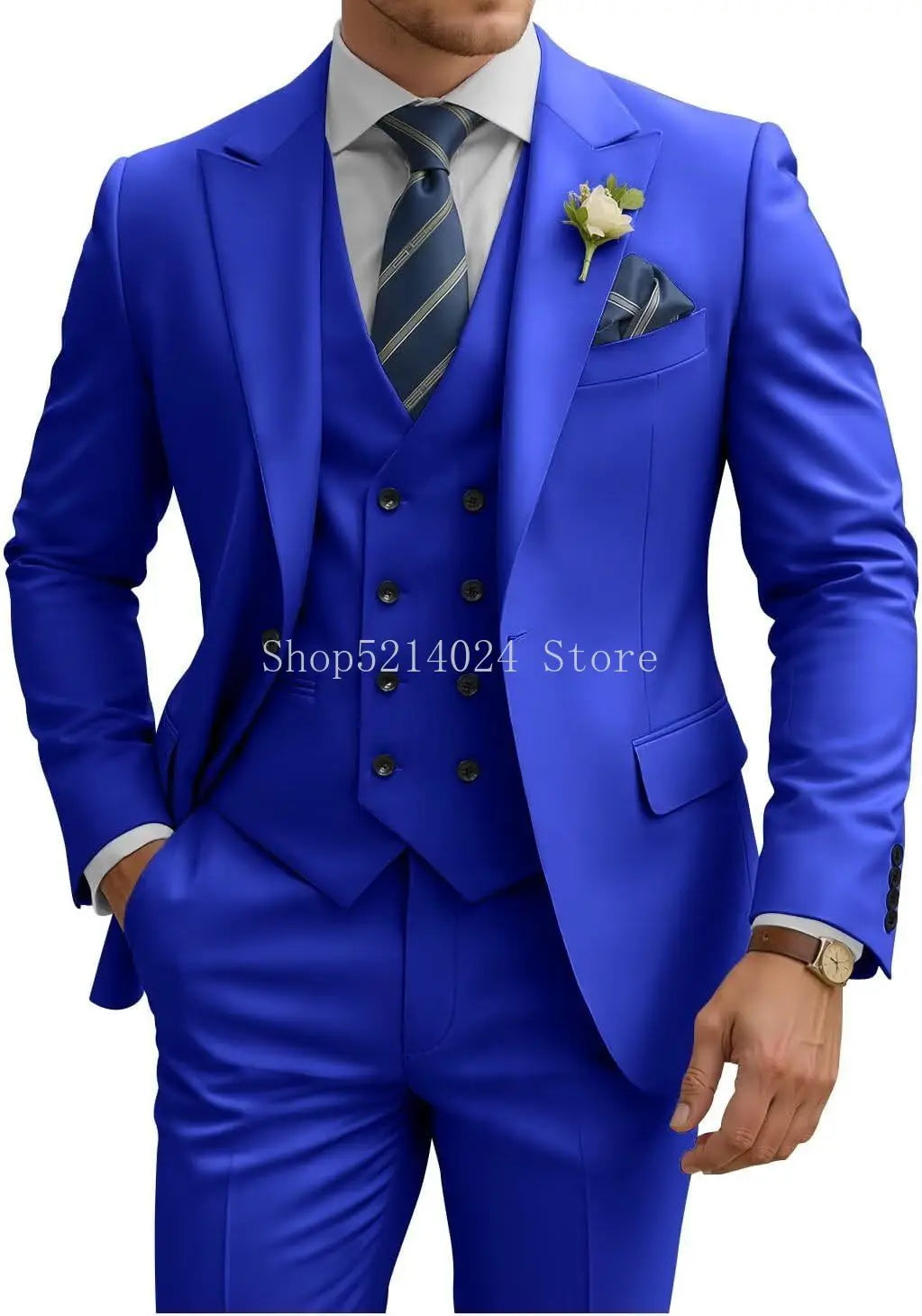 Costume Homme 3 Pièces Slim Fit Double Boutonnage Mariage Bal de Promo Dîner d'Affaires Formel Tuxedo