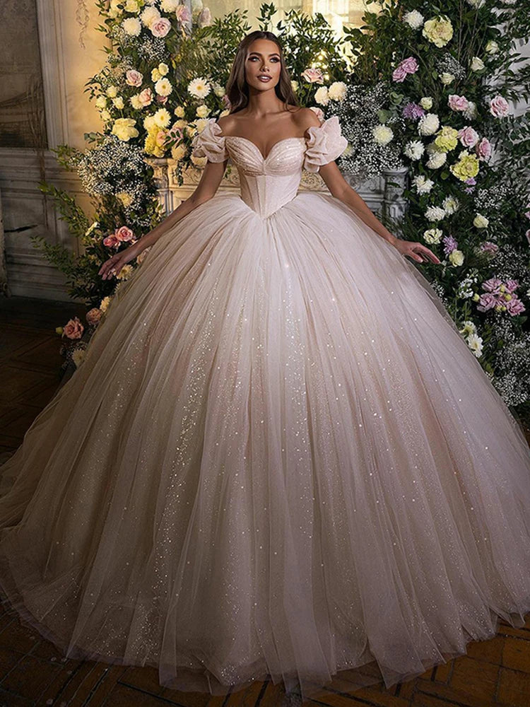 2023 Gorgeous Ball Gowns Princess Wedding Dress Corset Sweetheart Neck Glitter Tulle Bride Dresses Robe De Mariee Wedding Gowns