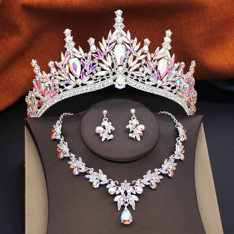 Ensembles de bijoux de mariée pour femmes, diadèmes de mariage et d'anniversaire, et collier ras-du-cou, boucles d'oreilles, accessoires de bijoux de costume de fête de mariée