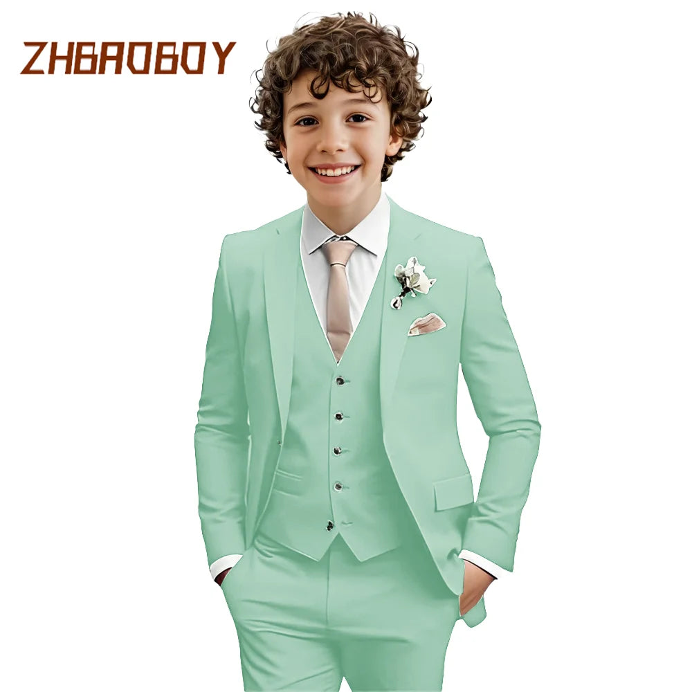 Costume Garçon 3 Pièces Coupe Slim Smoking Enfant Tenue de Mariage Formelle Ensemble Blazer Gilet Pantalon