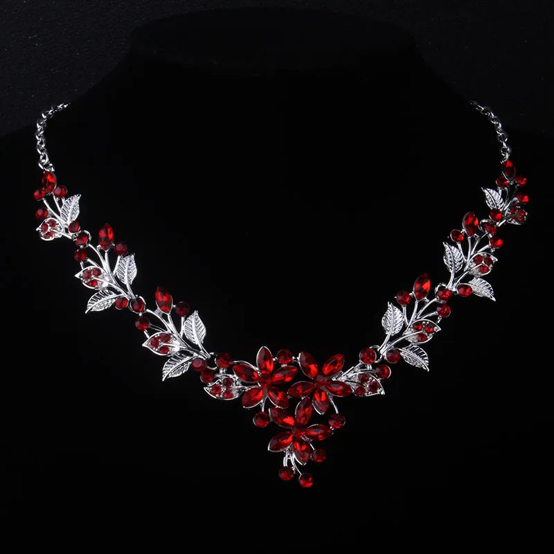 Purple Leaf & Flower Bridal Necklace & Earring Set