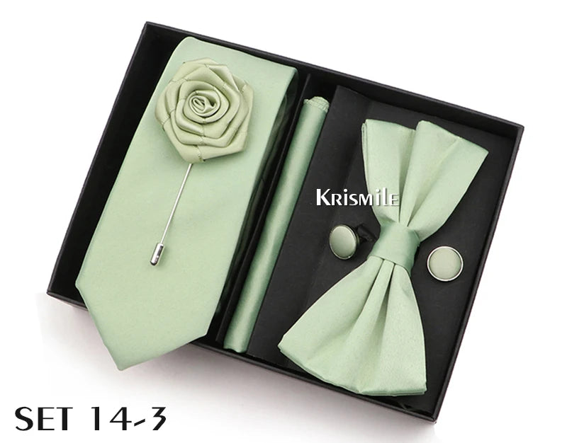 Men's Tie Box Gift Set | Necktie, Bow Tie, Pocket Square, Cufflinks & Brooch