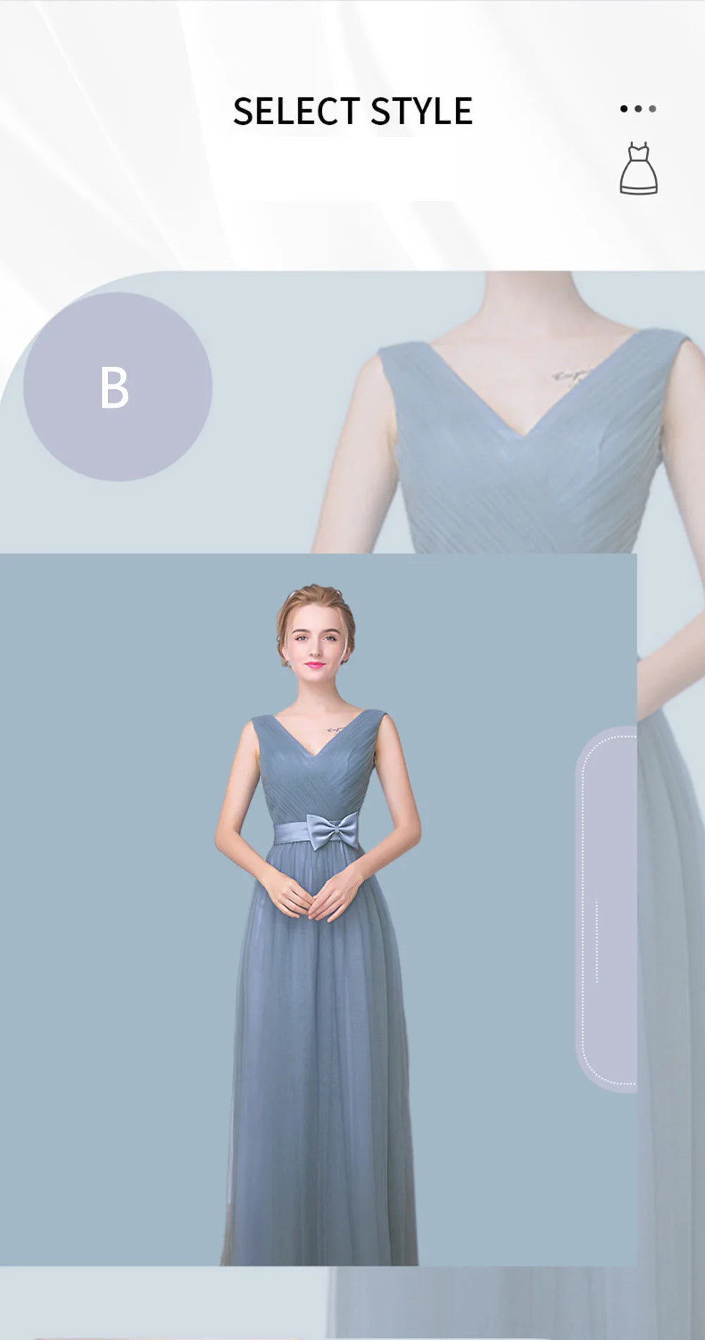 Élégante Robe de Demoiselle d'honneur Gris Bleu Simple 4 styles sans Manches Femme Classique Tulle Ceinture Satin Lacets Nœud Robe de Bal Ligne A