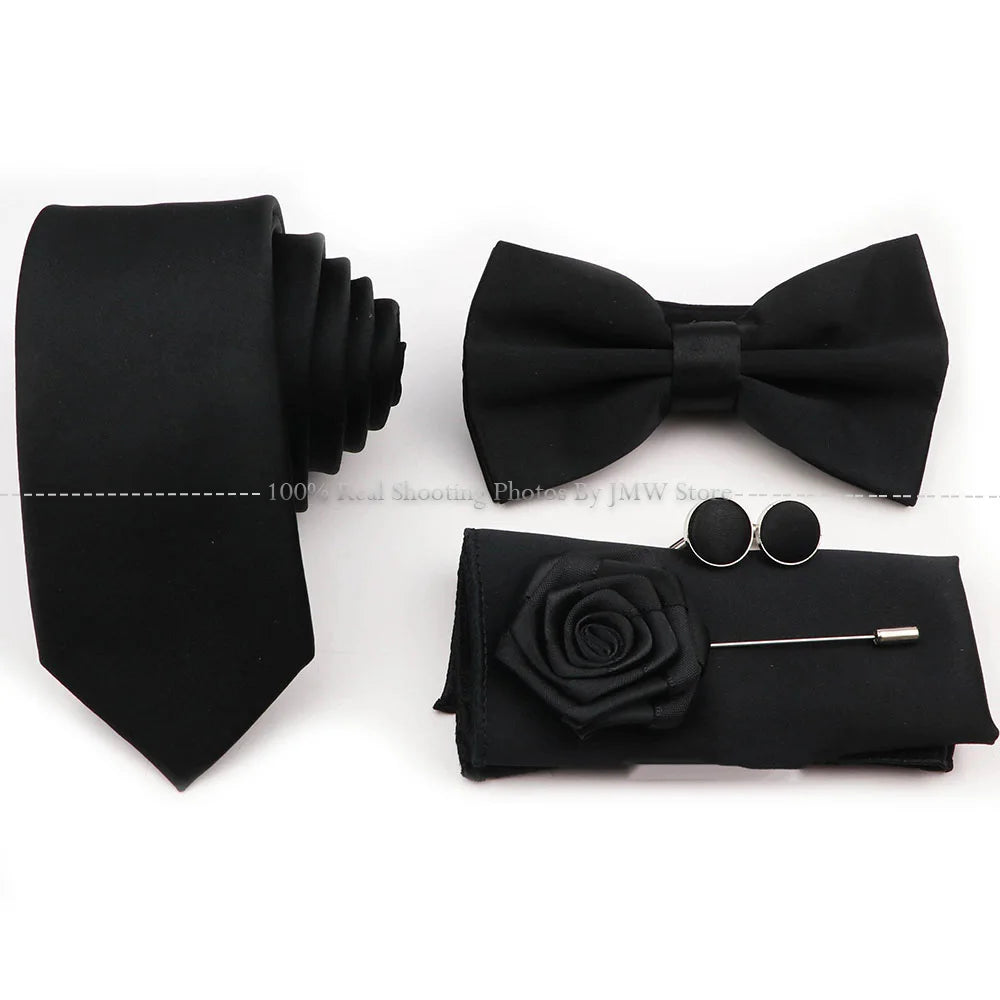 Ensemble cravate et nœud papillon violet bleu sauge vert en polyester, boutons de manchette et broche pour costume de marié, cravate de mariage, accessoire de chemise