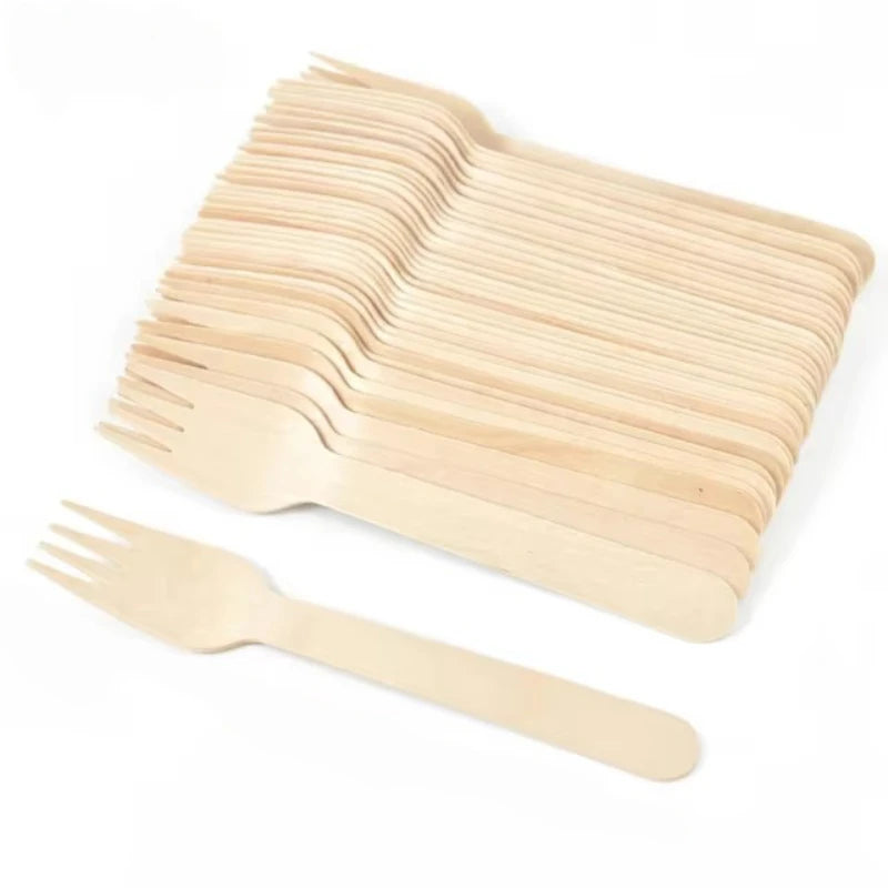 50/100 PIÈCES Cuillère, Fourchette et Couteau en Bois Jetables Couverts en Bois pour Gâteau, Crème Glacée, pour Mariage, Anniversaire, Fête