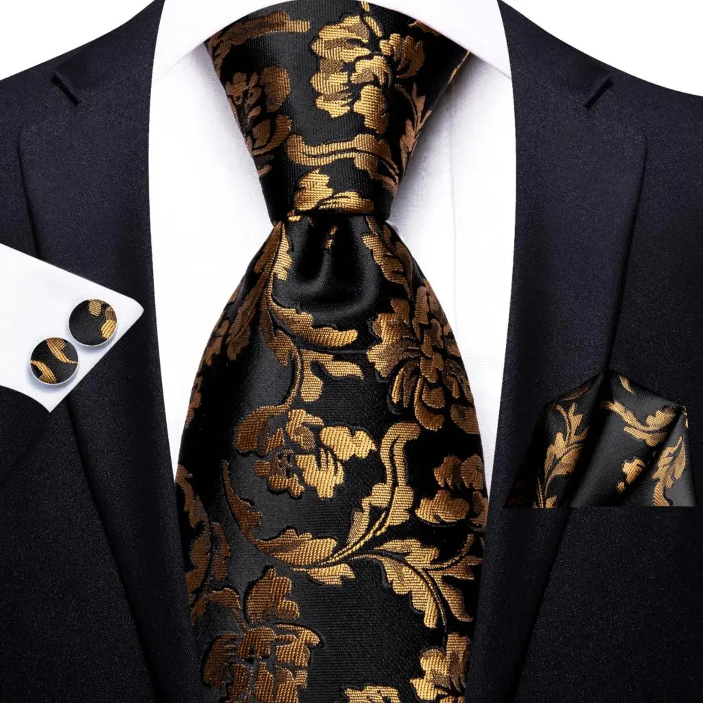 Silk Necktie Gift Set | Groom & Groomsmen Wedding Tie with Pocket Square & Cufflinks