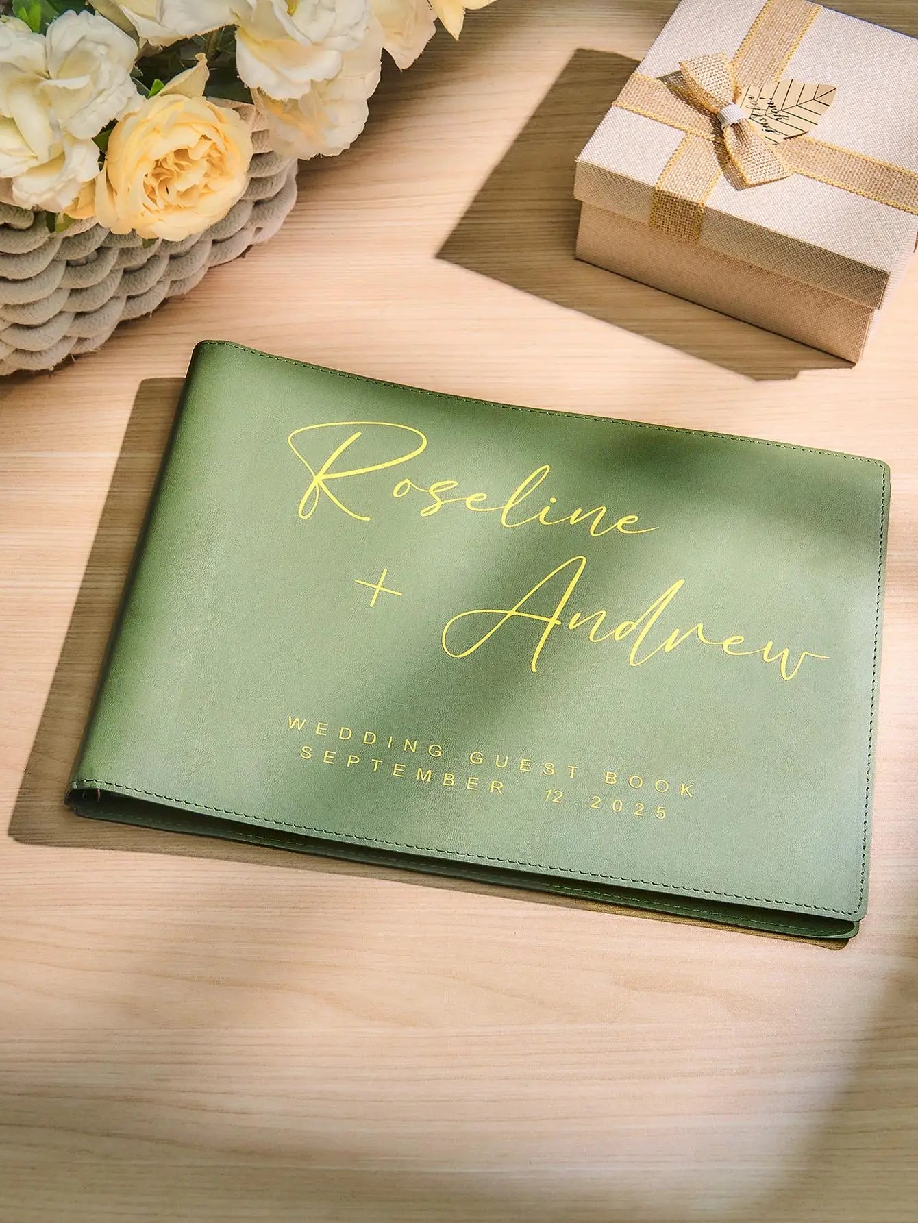 Custom Wedding Guest Book Personalized Name & Date 12.4x9.25 Inch Pink/Sky Blue/Green Unique Gift for Couples