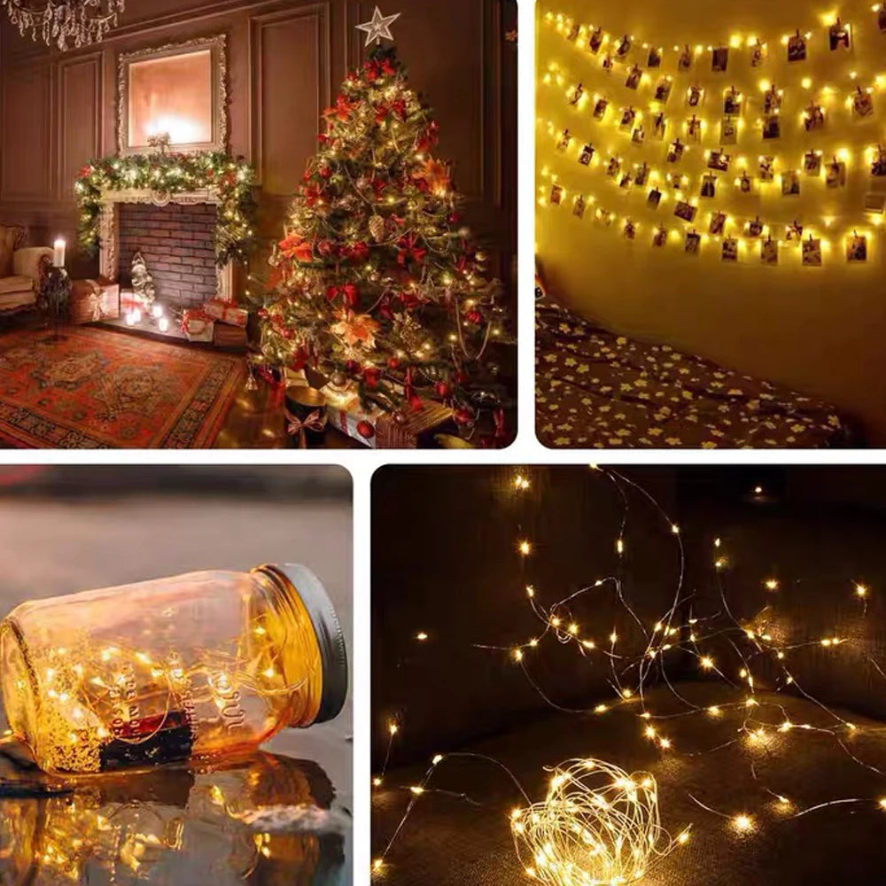 Guirlande Lumineuse LED USB, Fil de Cuivre, Éclairage Féérique, Lumières d'Ambiance pour Fêtes, Mariages, Noël, Décoration Extérieure.