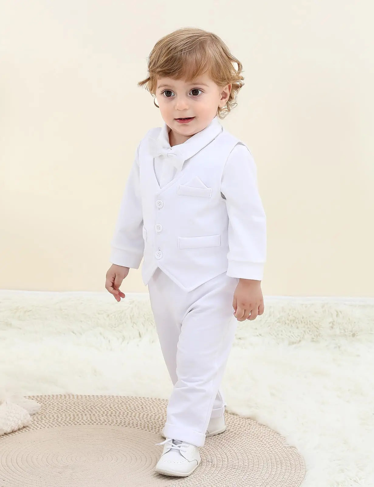 Ensemble Costume Bébé Garçon Tenue Formelle pour Mariage 1er Anniversaire Nouveaux-nés Barboteuse Gilet Pantalon Vêtements de Gentleman