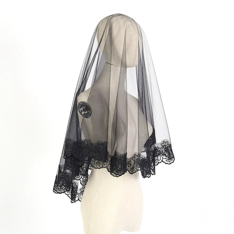 Wedding Veils For Bridal Lace Embroidery Edge Tulle White Black Veil For Halloween Bachelorette Party Headdress Accessories