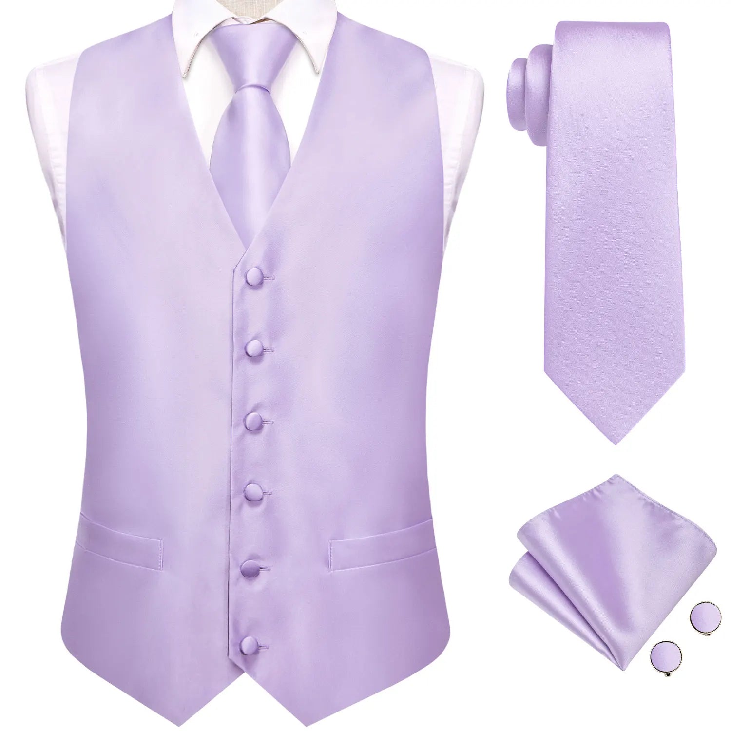 Gilets de costume en soie Hi-Tie pour homme, 4 pièces, tissés, vert sauge uni, gilet, cravate, pochette, boutons de manchette, pour affaires, mariage, robe, veste de taille