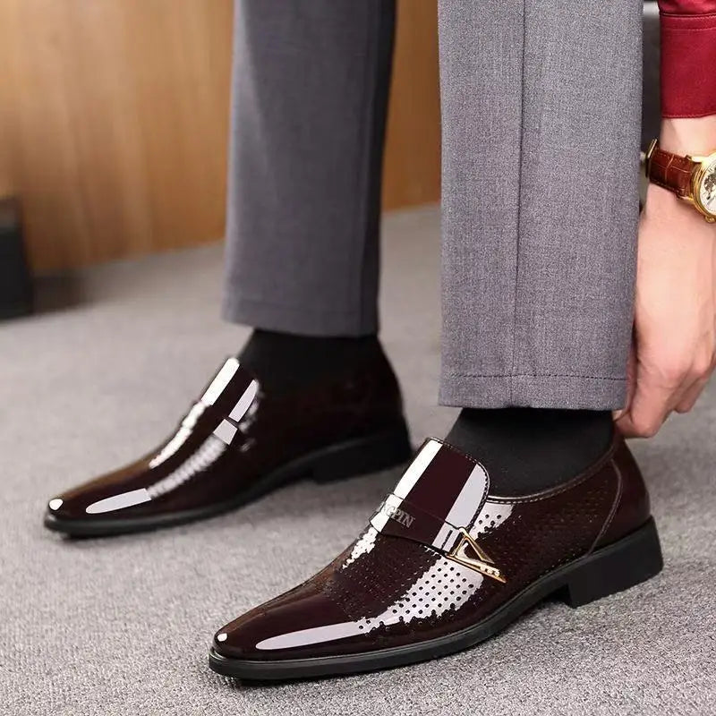 Men's Brown Hollow-Out Dress Shoes | Height-Boosting | Groom & Wedding