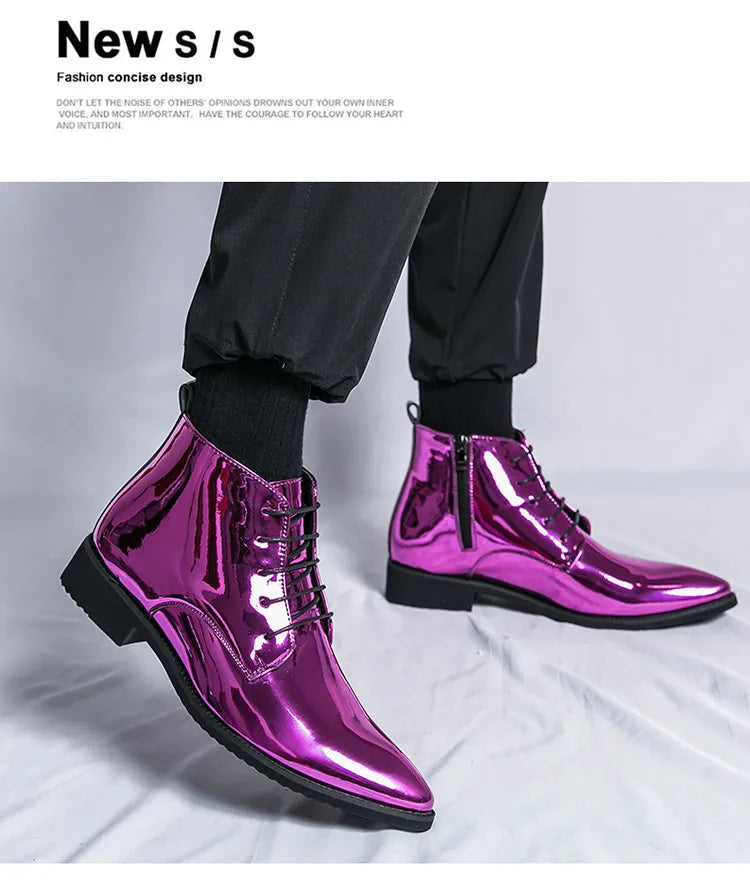Bottes de luxe pour homme à paillettes, tendance, violettes, montantes, chaussures de mariage pour homme, bouts pointus, fermetures éclair, chaussures de ville pour homme, grande taille 47