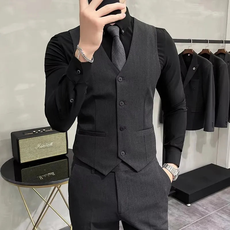 Men's Elastic Suit Vest | Solid Color Waistcoat | Groom & Wedding Party