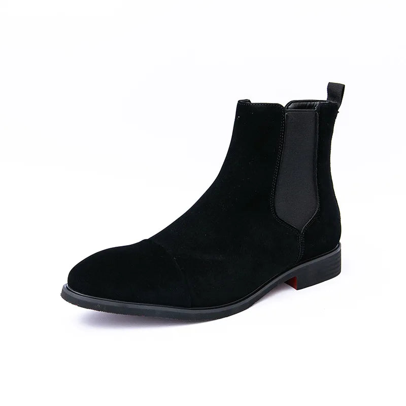 Bottes Cheville Homme Affaires Semelle Rouge Bout Pointu Bottines Habillées Britanniques Chaussures Hautes en Cuir Décontractées Chelsea Homme à Enfiler