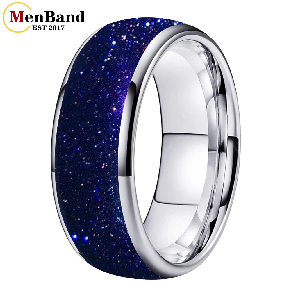 Bague de mariage pour homme 4/6/8mm - Bague en carbure de tungstène avec sable galactique concassé Espace cosmique Bague de mariage unisexe Bague de fiançailles Pour lui