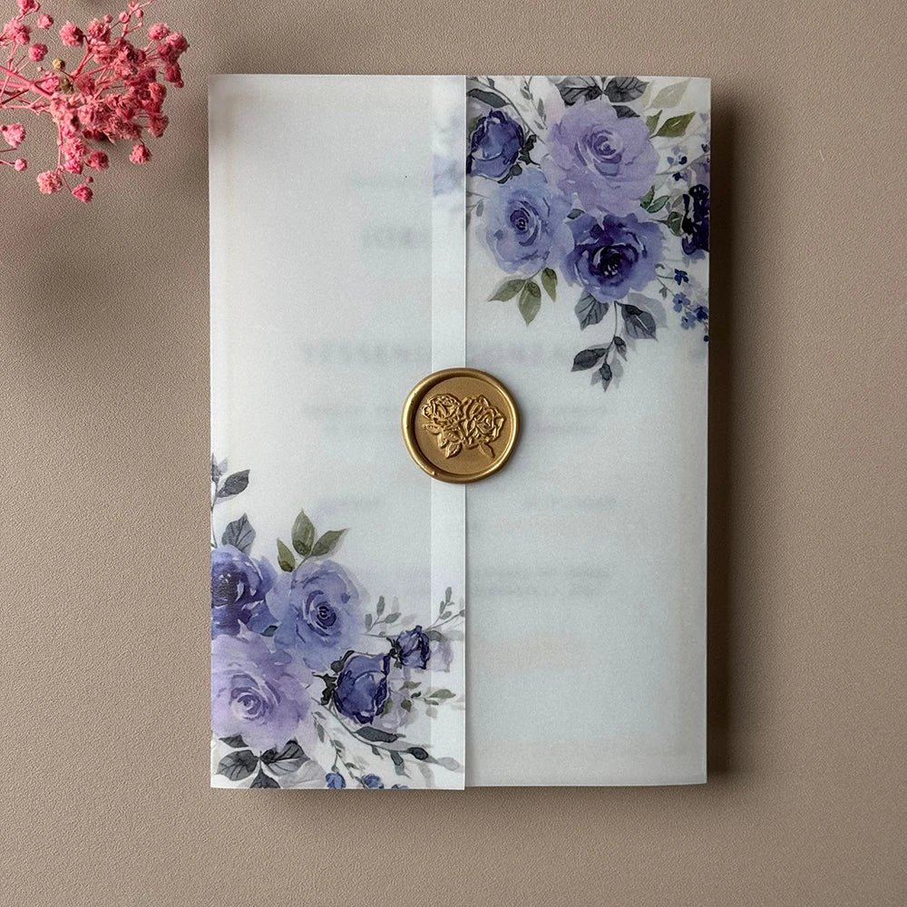 20pcs Watercolor flower Vellum  Wrap suitable for a 5 x 7 Wedding Invitation,vellum jacket,custom invitation
