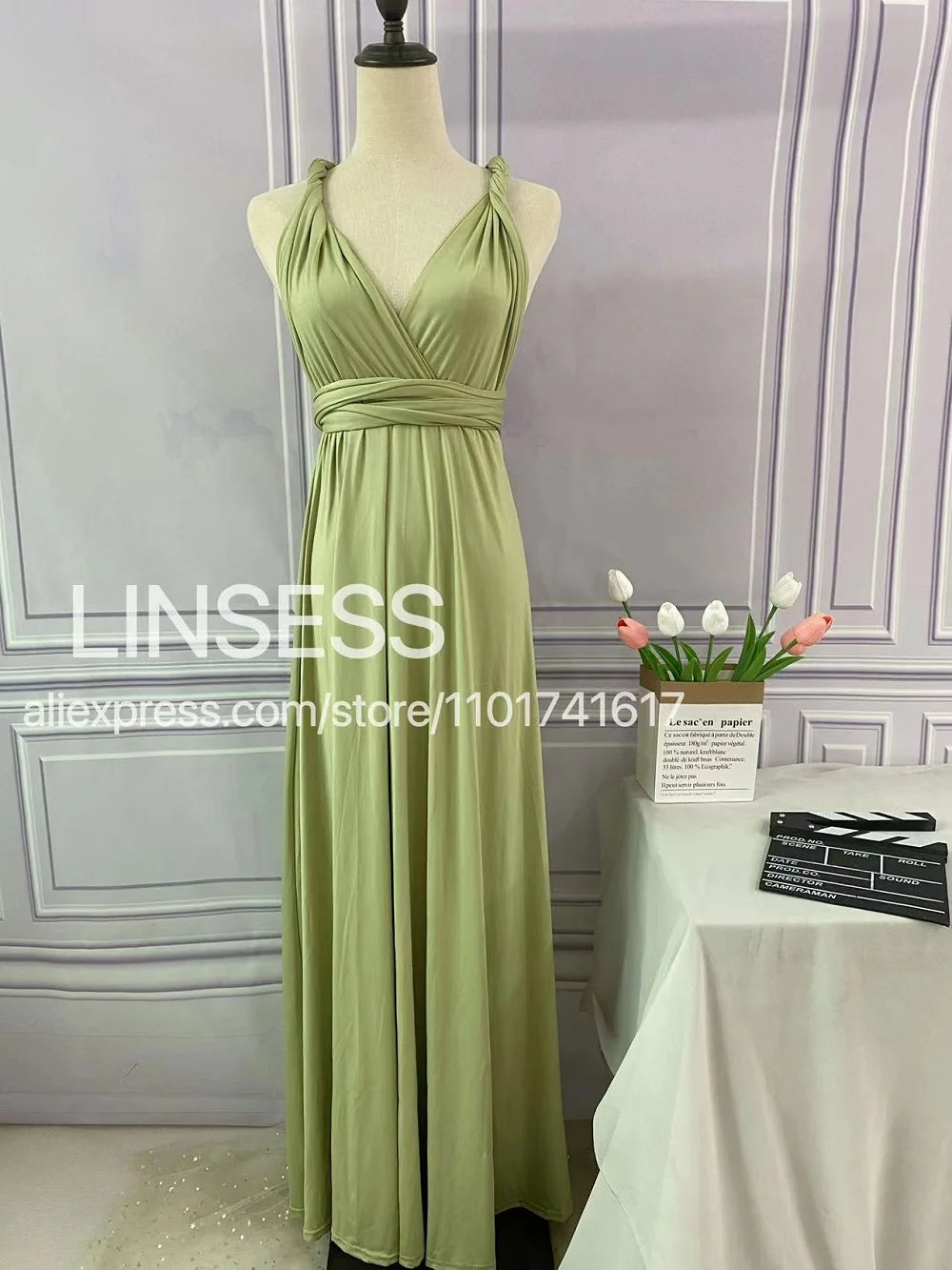 Robe de demoiselle d'honneur, robe longue vert olive de demoiselle d'honneur, robe convertible pour cortège nuptial, robe infinie multivoies, robe sur mesure