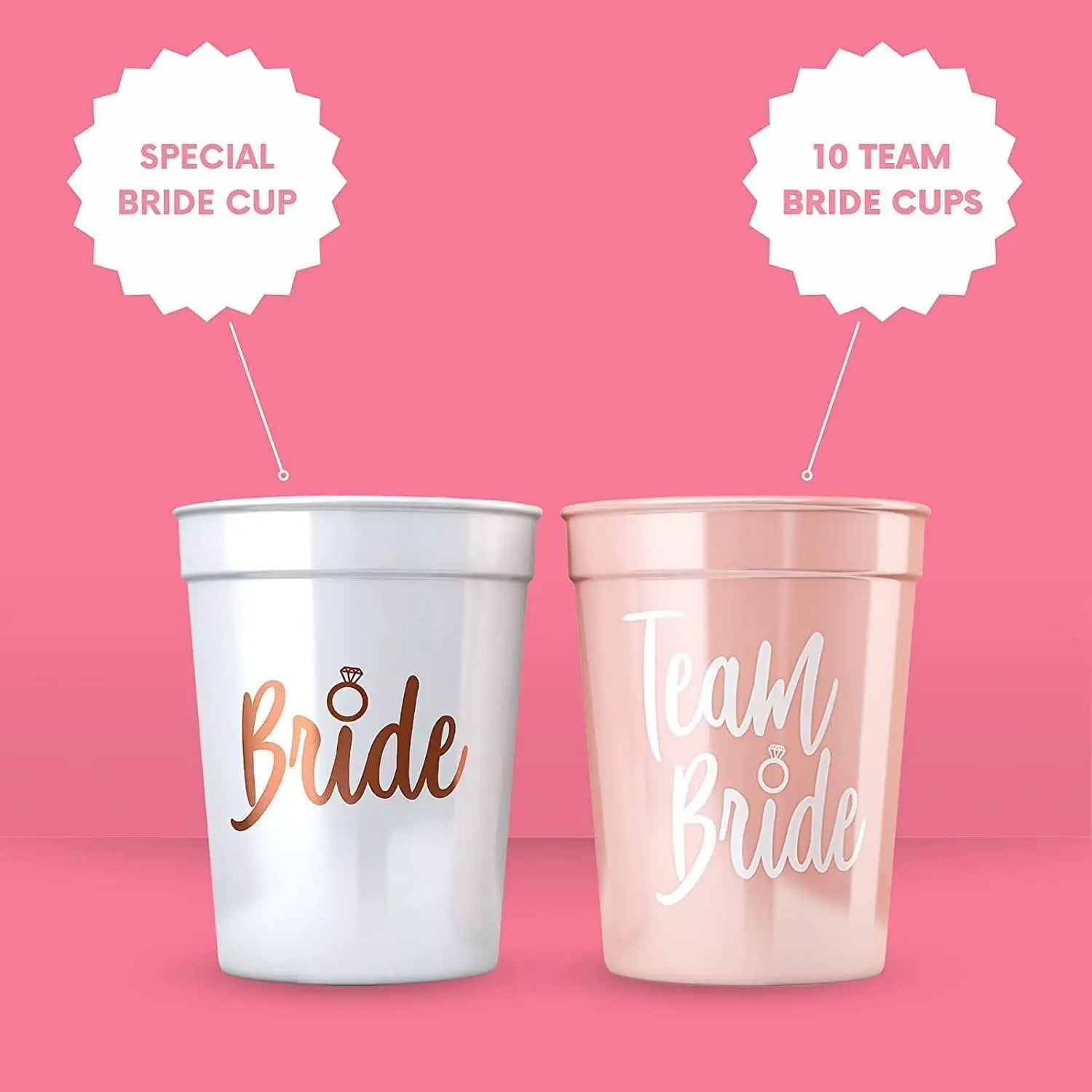 Lot de tasses en plastique pour enterrement de vie de jeune fille - Équipe de la mariée - Cadeau de douche nuptiale - Articles de fête pour enterrement de vie de jeune fille - Décoration de mariage